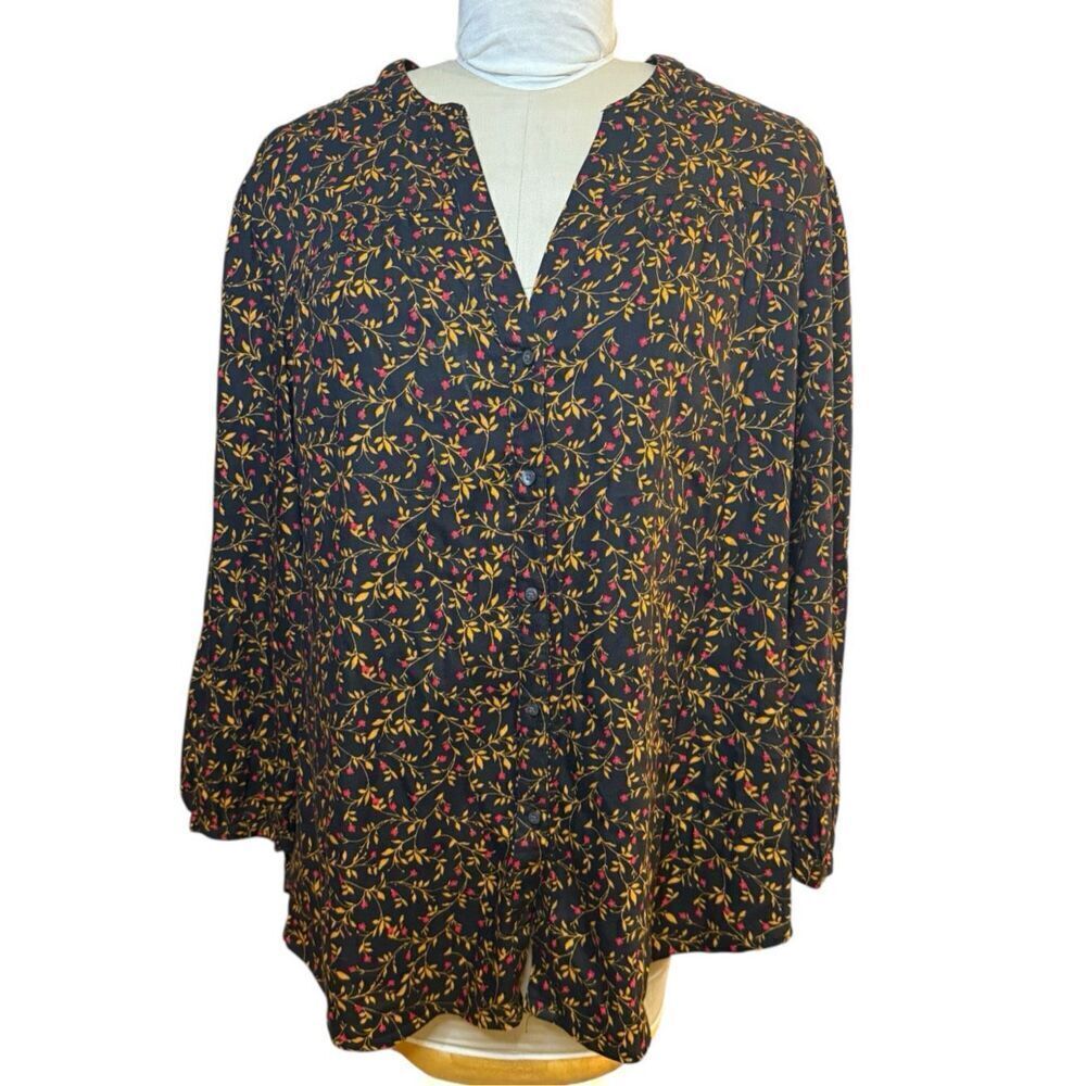 Old Navy Floral Print Tunic Plus Sz. XXL Gathered Sleeves Button Front  Fall